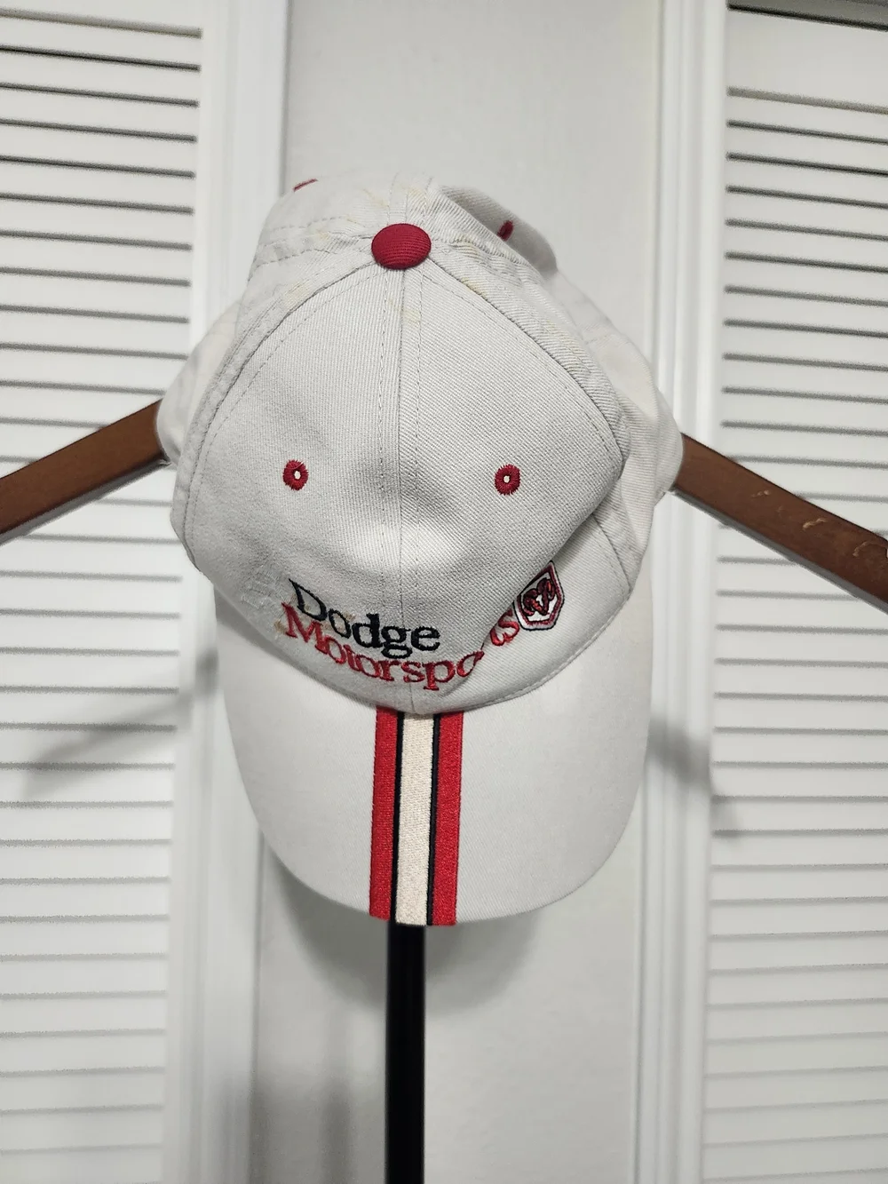 Nascar White Hat with Red Stripe and Black Accents